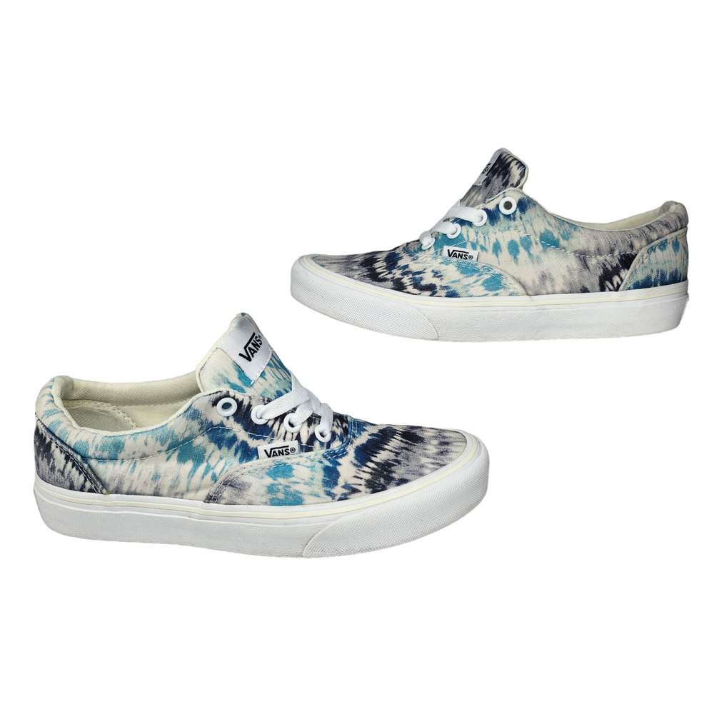 Vans Shoes Womens 6.5 White Blue Tie Dye Abstract Low Tops Skate Skateboard